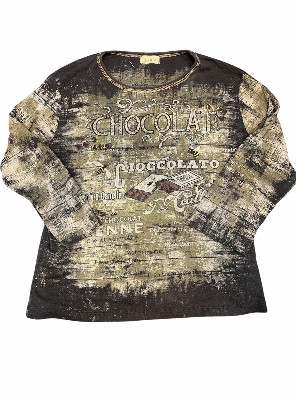 Cactus 3/4 Sleeve Graphic Chocolate Top